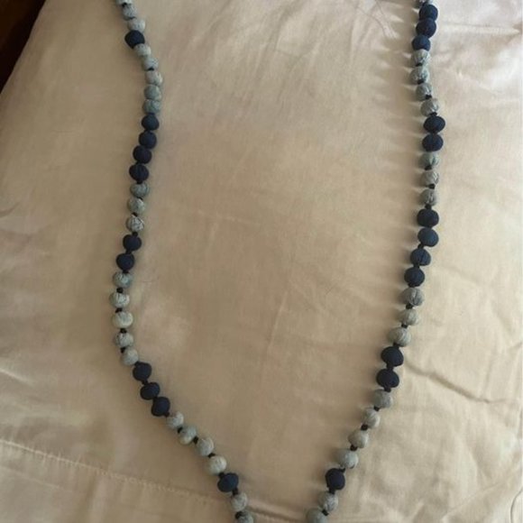 Beautiful Indigo Dyed Cloth Beaded Indian Necklace, Adjustable Length - Picture 3 of 5